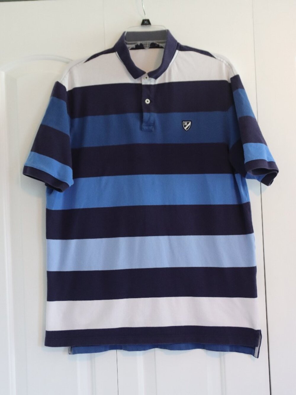 Cremieux Classics Club 38 Striped Short Sleeve Polo Size Large Blue/White